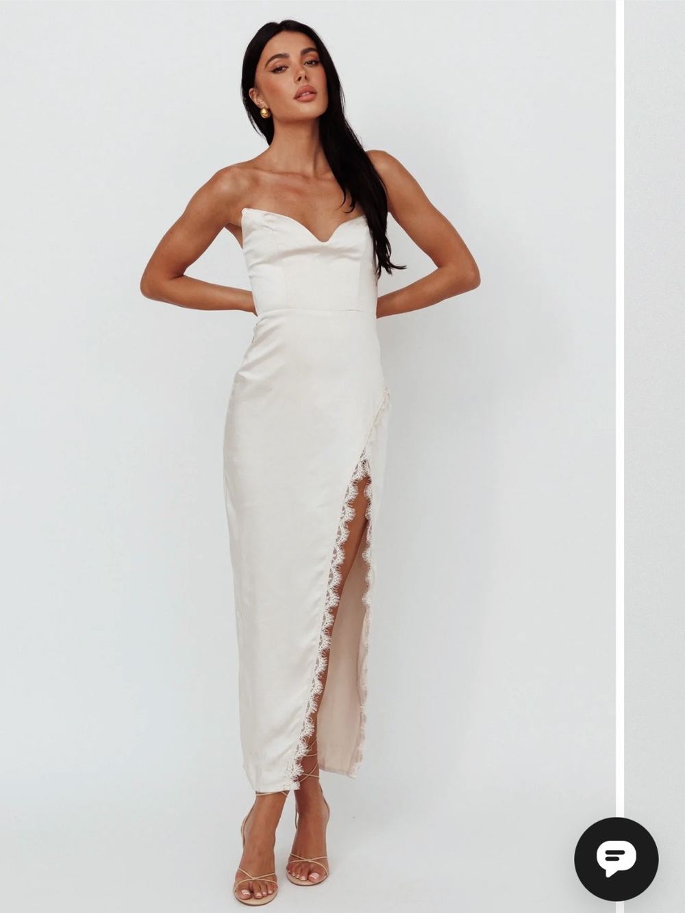 Selfie Leslie Strapless Ivory Lace-Trim Midi Dress